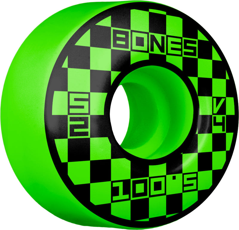 Green V4 Wide Block Party Bones 100s Skateboard Wheels