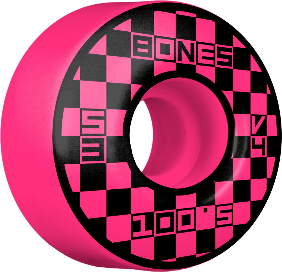 Pink V4 Wide Block Party Bones 100s Skateboard Wheels