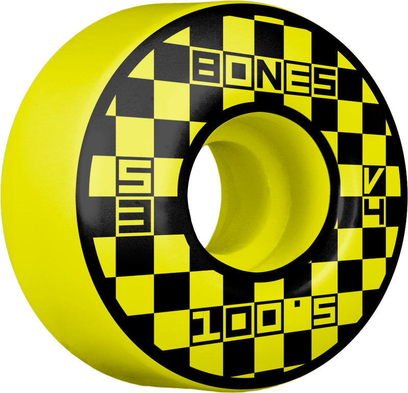 Yellow V4 Wide Block Party Bones 100s Skateboard Wheels