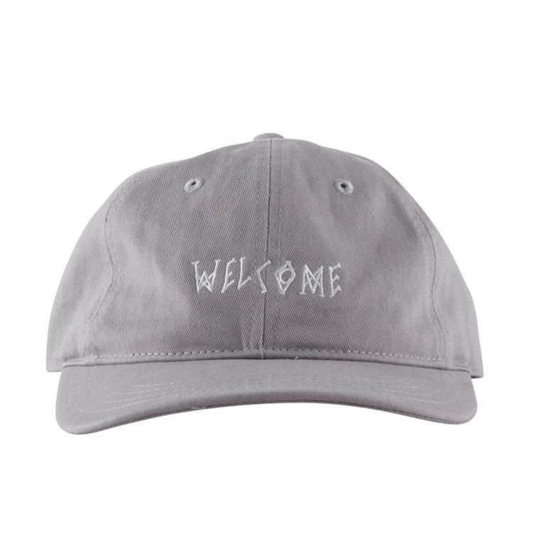 Welcome Scrawl Unstructured 6 Panel Strapback Hat - Grey