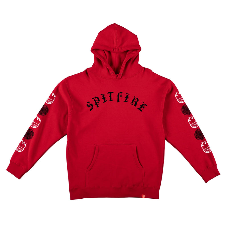 Red/White Old English Combo Sleeve Print Spitfire Hoodie