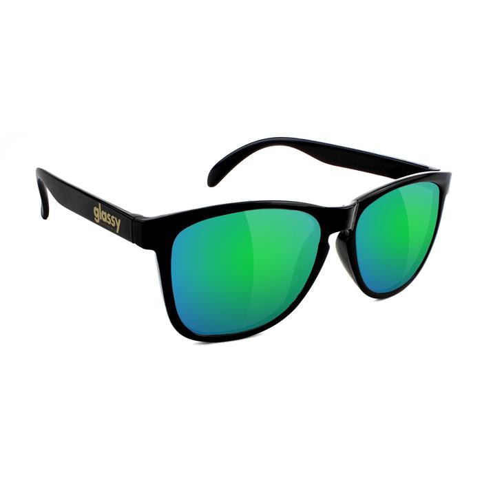 Glassy Deric Sunglasses - Matte Black/Green Mirror