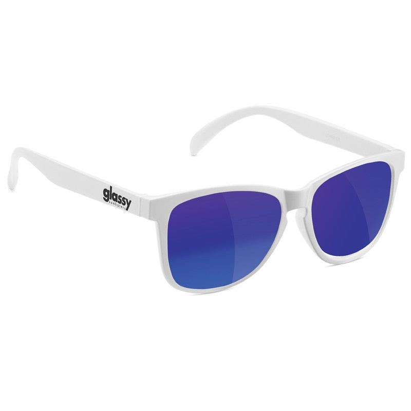 Glassy Deric Sunglasses - White/Blue Mirror