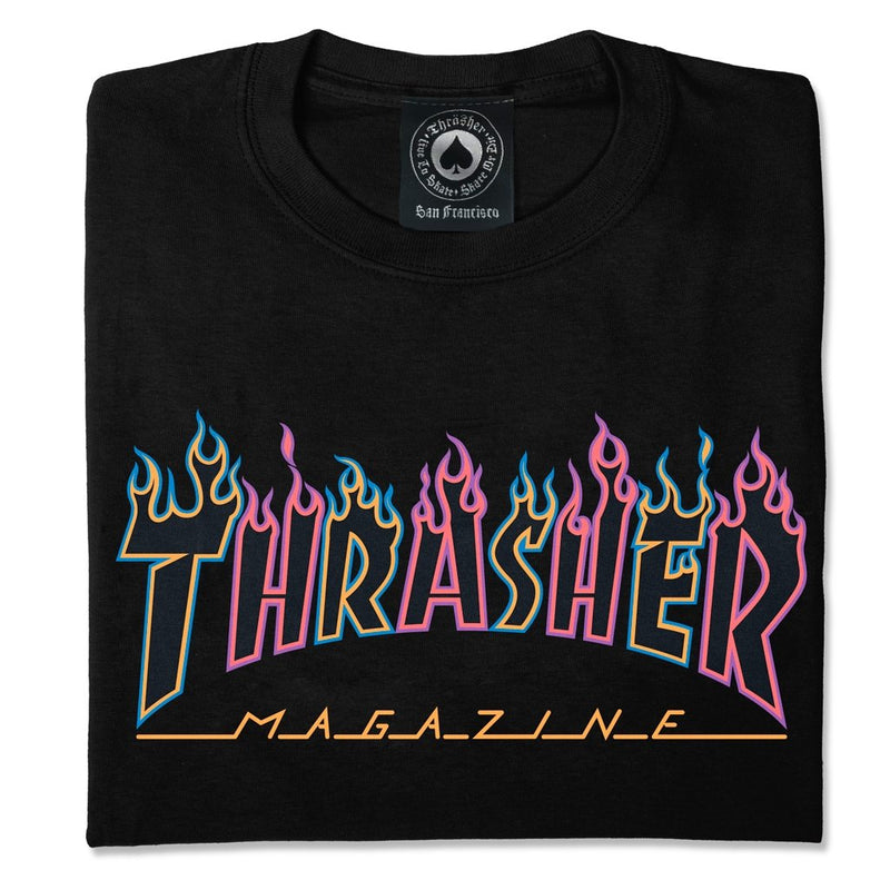 Black Neon Double Flame Thrasher Magazine Logo Tee