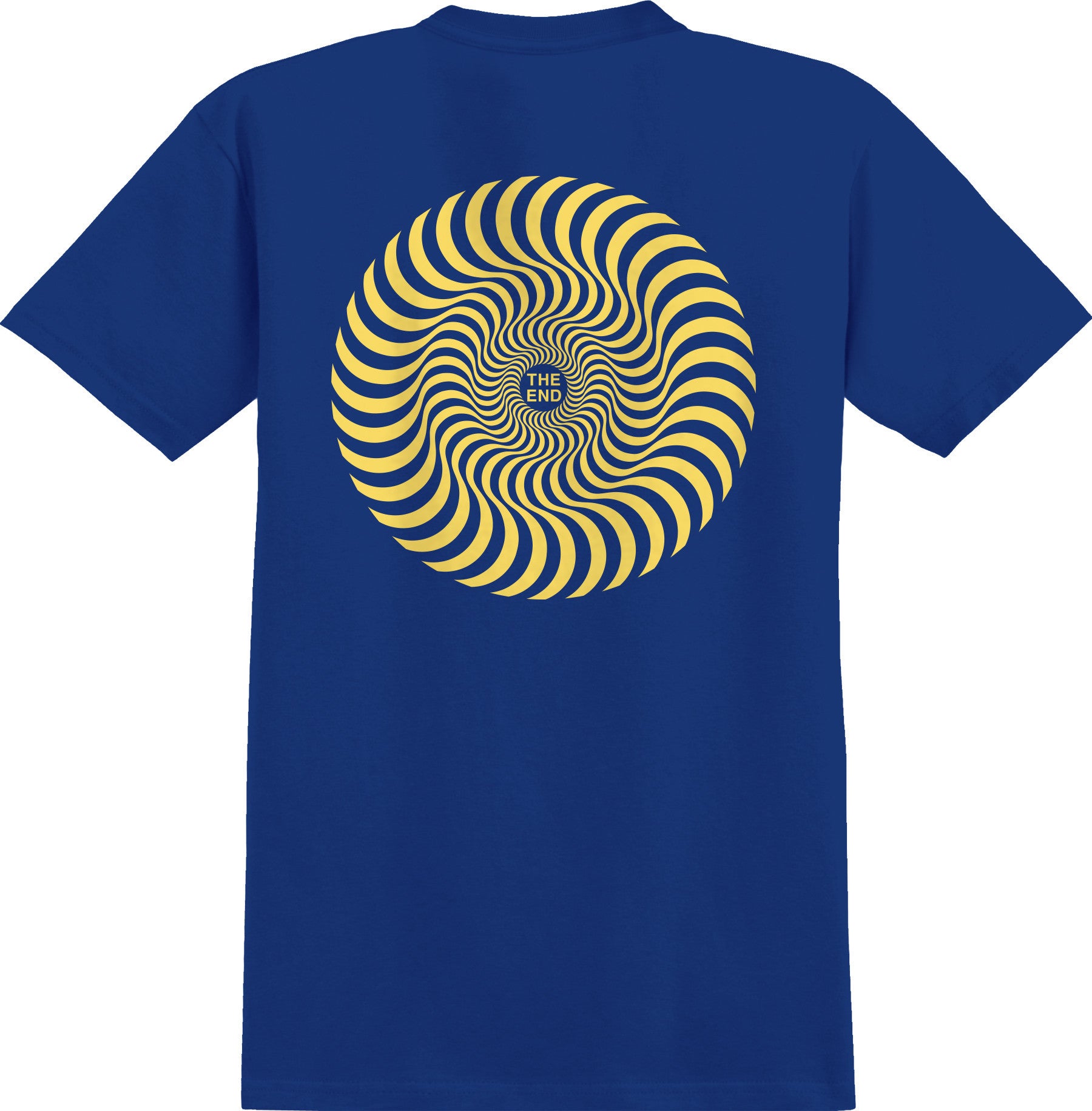 Royal Blue/Yellow Classic Swirl Boys Youth Spitfire Wheels T-Shirt Back