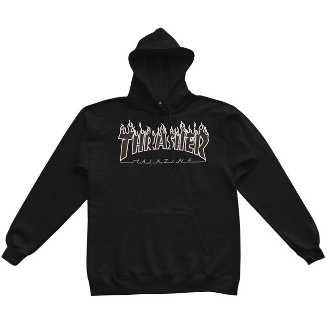 All Black Flame Logo Thrasher Magazine Pullover hoodie