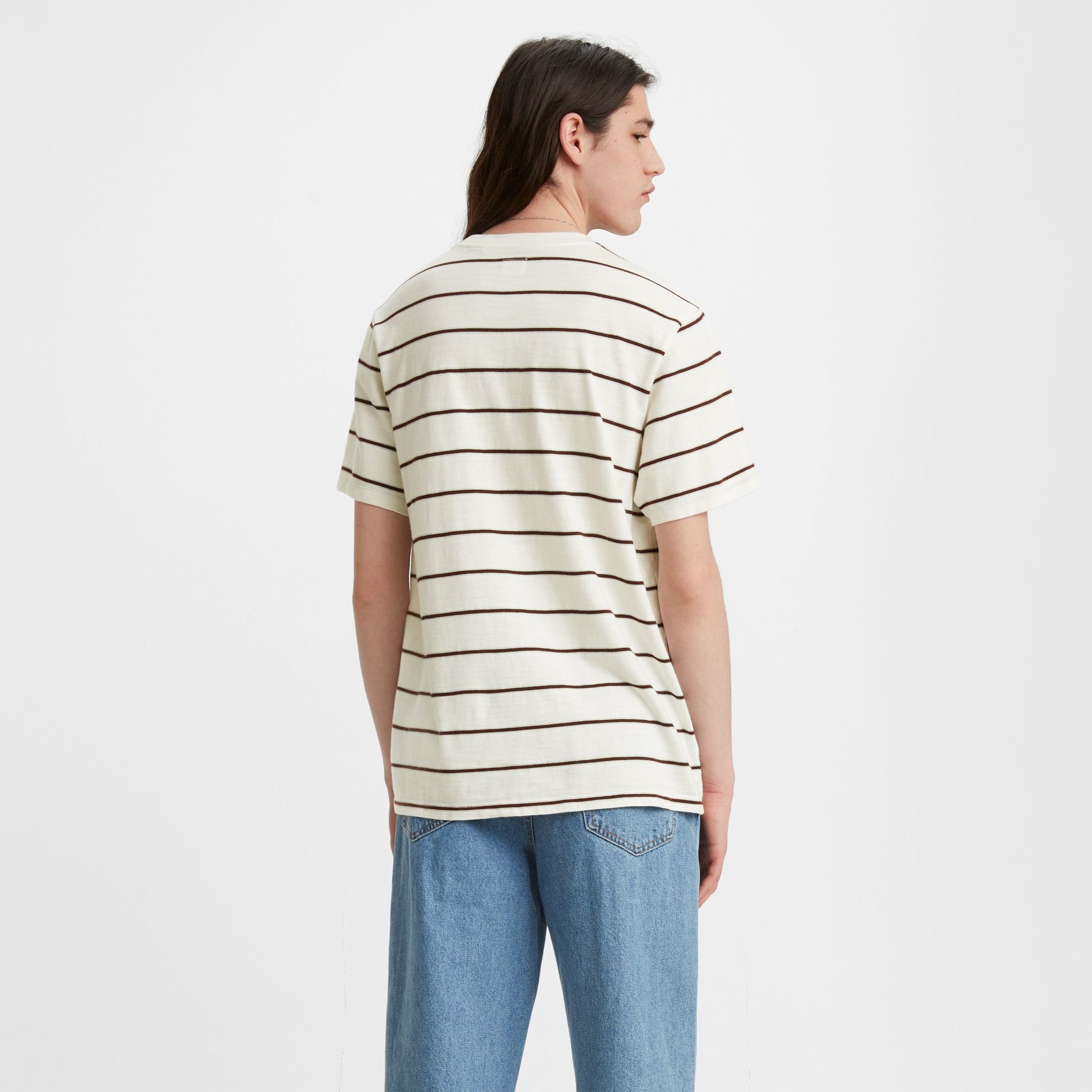 Off White Saturday Striped Levi's Relaxed Fit Pocket T-Shirt Back
