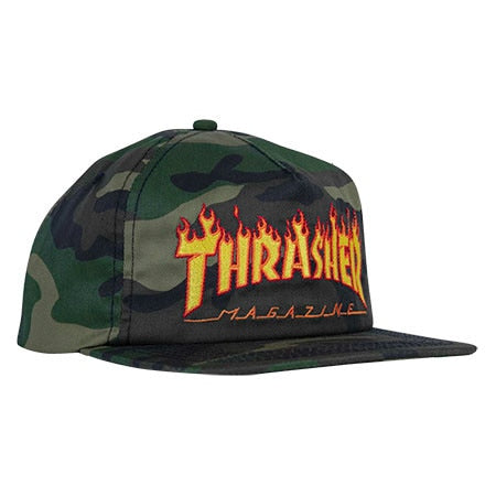 Thrasher Flame Logo Snapback Hat - Camo