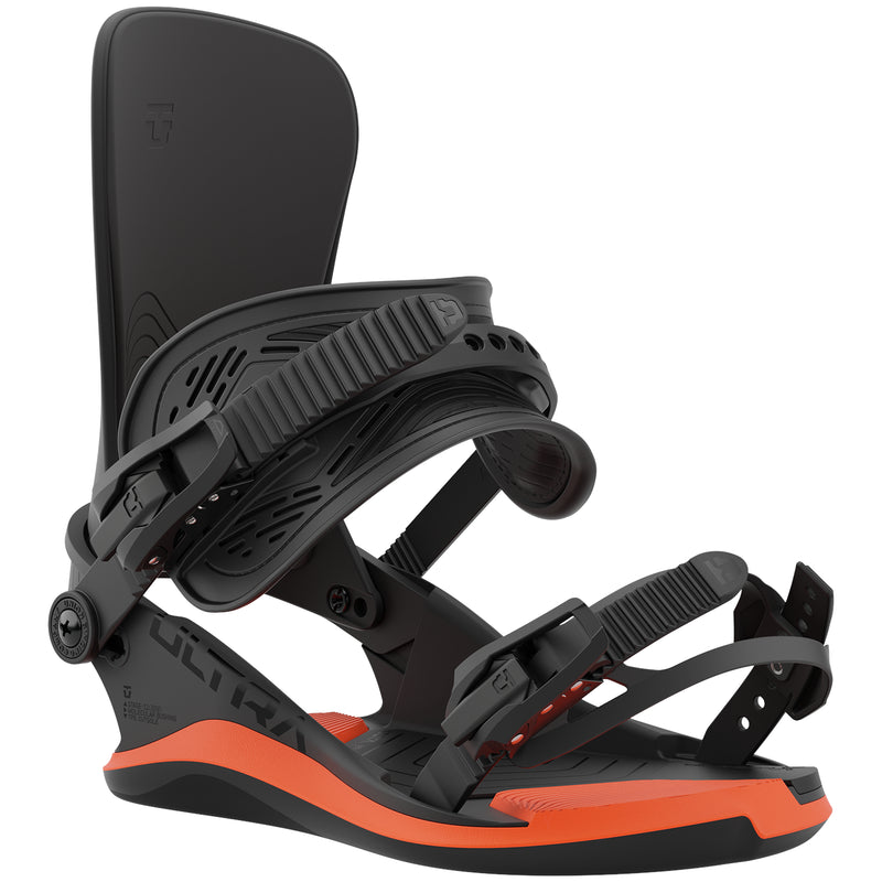 2023 Black/Orange Union Ultra Snowboard Bindings Front